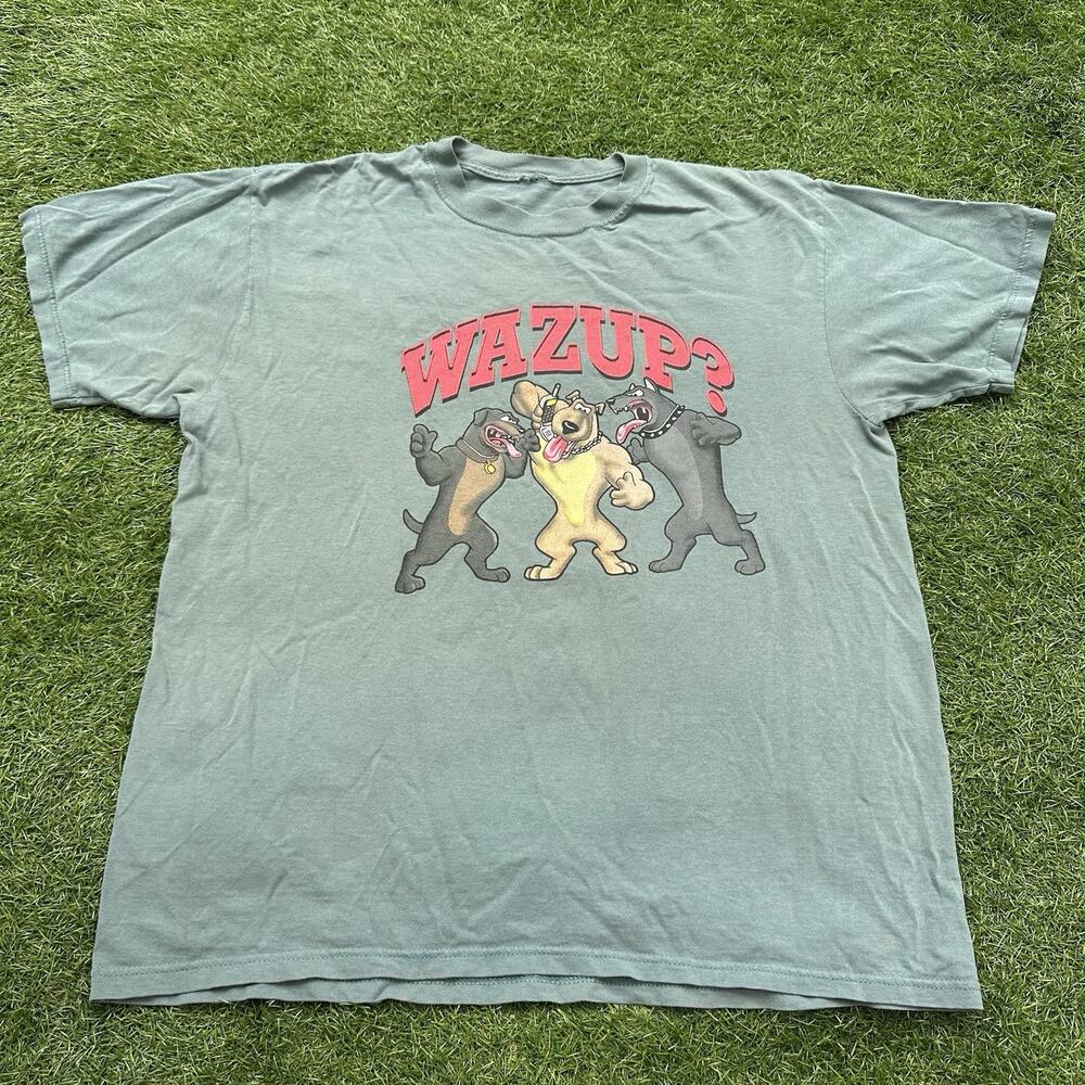 Vtg Y2K Delta Pro Weight Wazup Dog Shirt Mens Size Large Animal Skater Grunge